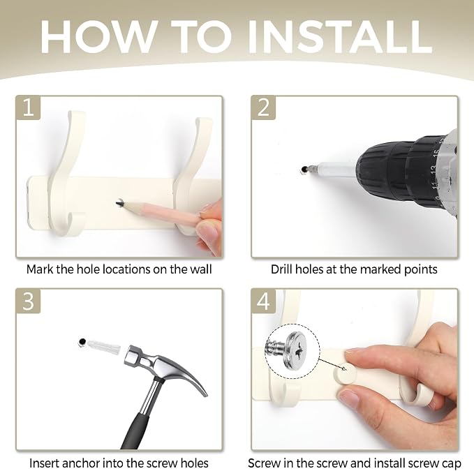 Wall Mount Coat Rack 1 Pack, Smooth Hook Edges, Screw Installation, Double - Image 5