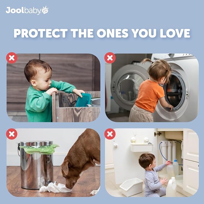 Child Safety Strap Locks (12 Pack) Baby Proof Cabinets, Drawers, Fridge, Toilet & Trash Cans – 3M Adhesive Childproof Locks – Jool Baby