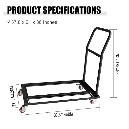 Multi-Function Folding Chair Cart Commercial Grade Steel Frame Storage and Transport Dollies for Plastic Resin and Wood Folding Chairs,37.8 X 21 X 36''