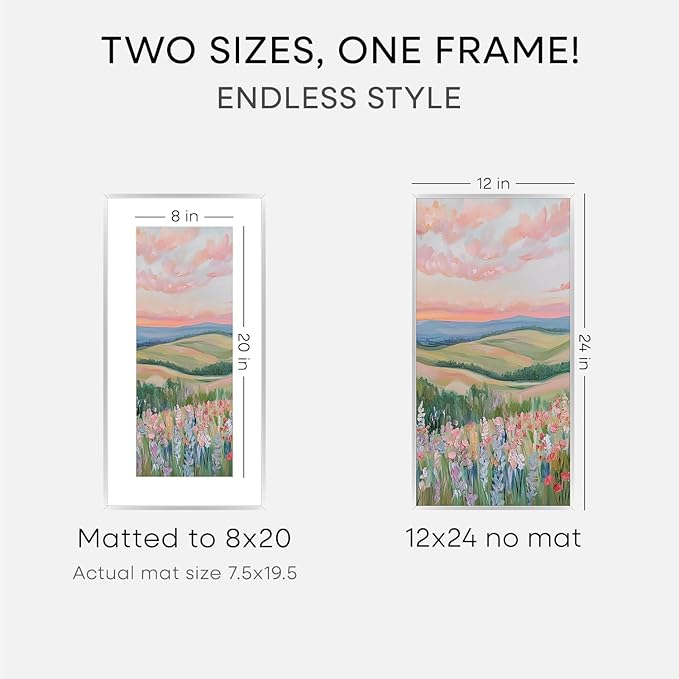 Homeforia 12 x 24 Picture Frame Silver, High End Metal 12x24 Poster Frames with Mat 8x20 Photo, 12 x 24 Silver Frames Matted to 8 x 20 Print, 24by12 Panoramic Frame, Tempered Glass, Wall Kit, Set of 2
