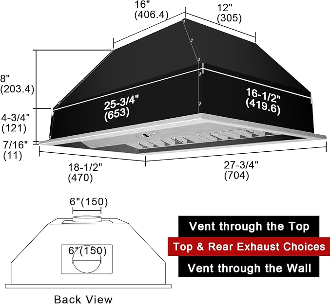 Akicon Range Hood Insert 30 Inch, Ultra Quiet, Powerful Suction Built-in Kitchen Vent Hood, Matte Black Stainless Steel Ducted Stove Hood with Dimmable LED Lights, 3-Speeds 600CFM