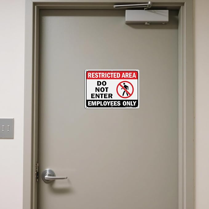 GicnKeuz Large Restricted Area Sign, 14x10 Inches Do Not Enter - Employees Only Signs, Rust Free.40 Reflective Aluminum, Fade Resistant/Waterproof, 6 Pre-drilled Holes (1 Pack)