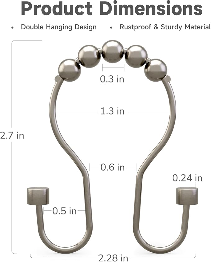 Bathway Shower Curtain Hooks, Shower Curtain Rings Rust Proof Double Hook - Image 4