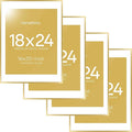 Homeforia 18 x 24 Poster Frame Gold, High End Metal 18x24 Picture Frames with Mat 16x20 Photo, 18 x 24 Gold Frame Matted to 16 by 20 Print, 24x18 Thin Hanging Frame, Tempered Glass, Wall Kit, Set of 4