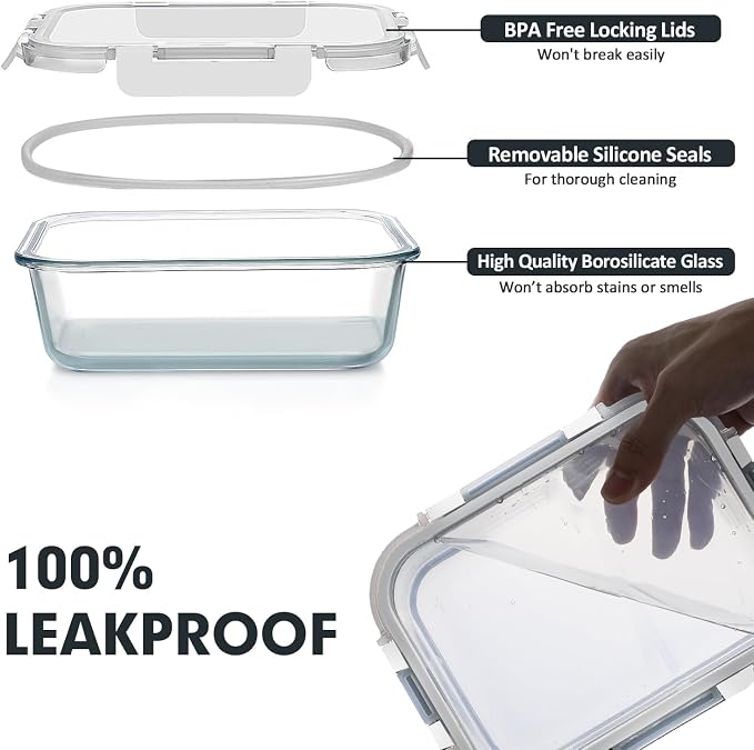 VERONES 30 Pieces Glass Food Storage Containers Set - Image 4