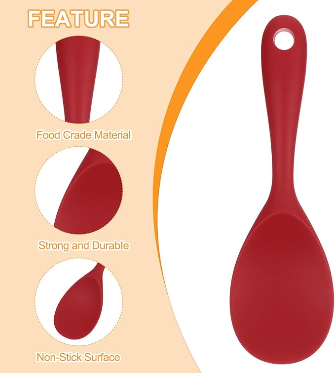 Uxcell 2 Pack Silicone Rice Paddle, Non-Stick Rice Spatula, Heat Resistant, Red
