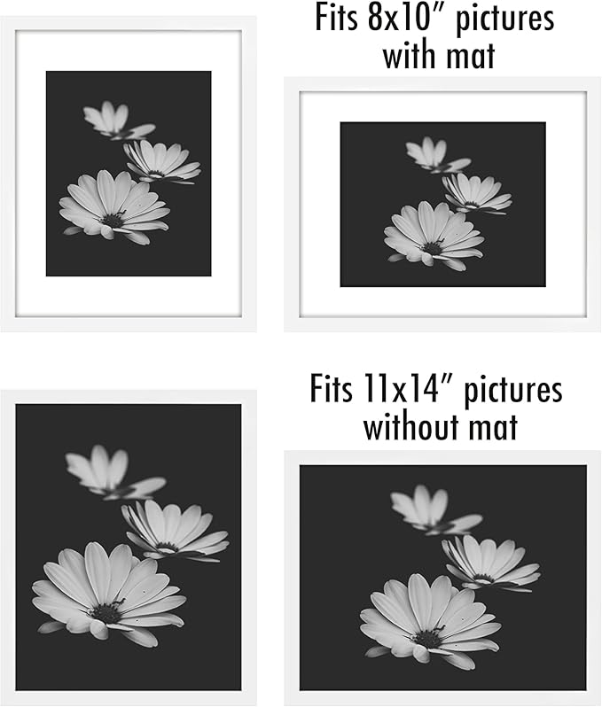 Americanflat 11x14 Picture Frame with Polished Plexiglass - Set of 5 - Use as 8x10 Frame with Mat or Display 11x14 Photo Without Mat - Galleria Collection - Picture Frames for Wall Display - White