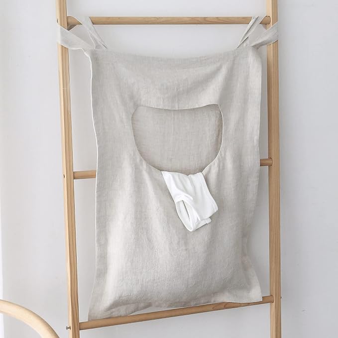 Amazhiyu 100% Linen Door Hanging Laundry Hamper Bag, 19x27 Inches - Image 2
