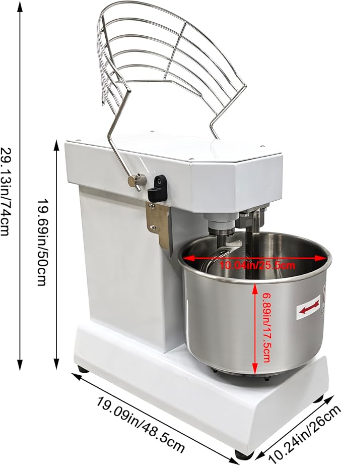 TECHTONGDA Commercial Stand Dough Mixer, 10L Food Mixer with Timer, Double Action Double Speed, Dough Kneading Machine for Bakery, Pizzeria & Restaurant, Meat Vegetable Blender