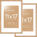 Homeforia 11x17 Wood Frame, High End Natural Oak 11x17 Light Wooden Picture Frame with Mat 8x12, 11 x 17 Poster Frames Matted to 8 by 12 Photo, 17x11 Hanging Frames, Tempered Glass, Wall Kit, Set of 2