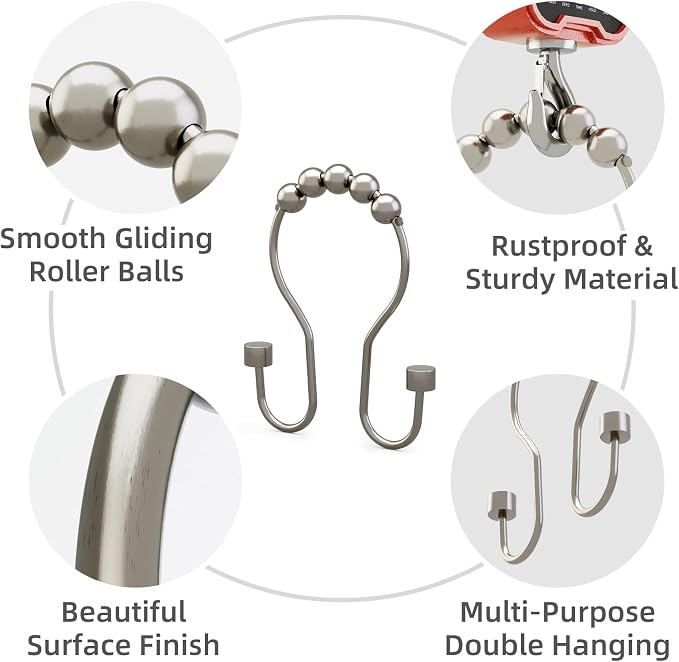 Bathway Shower Curtain Hooks, Shower Curtain Rings Rust Proof Double Hook - Image 2