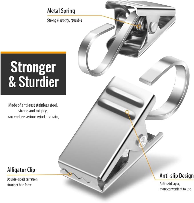Teenitor 25 Pack Curtain Clips for Hanging Curtain Hooks, Stainless Steel - Image 3