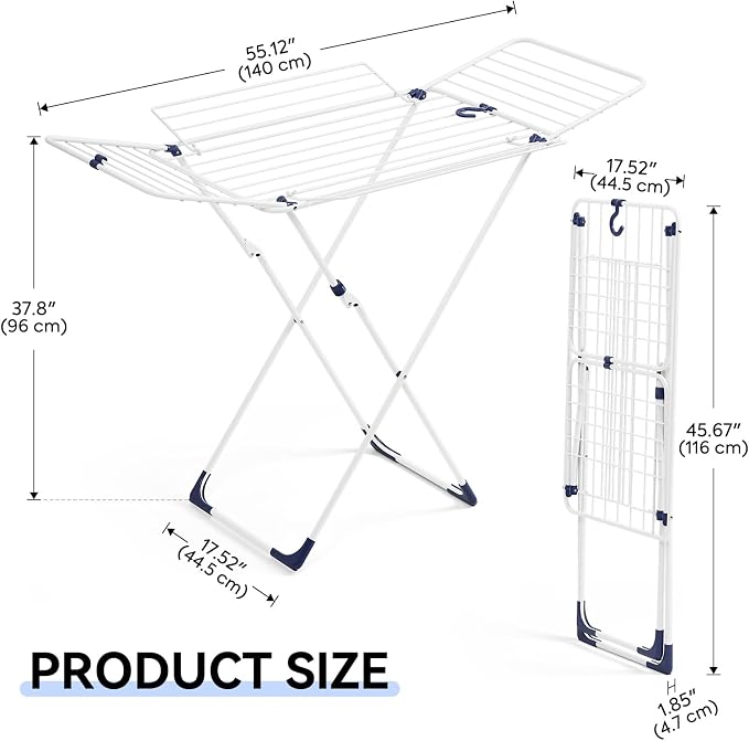 Clothes Drying Rack with 4-Gullwing, 55.12"*37.8"*17.52" | Foldable - Image 2