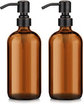AmazerBath Amber Glass Soap Dispensers, 2 Glass Amber Pump Bottles, 17 Oz Dish by AmazerBath