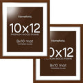 Homeforia 10x12 Brown Picture Frame, High End Dark Oak 10x12 Walnut Poster Frame with Mat 8x10, 10 x 12 Wooden Frame Matted to 8 by 10 inch Photo, 12x10 Thin Frames, Tempered Glass, Wall Kit, Set of 2