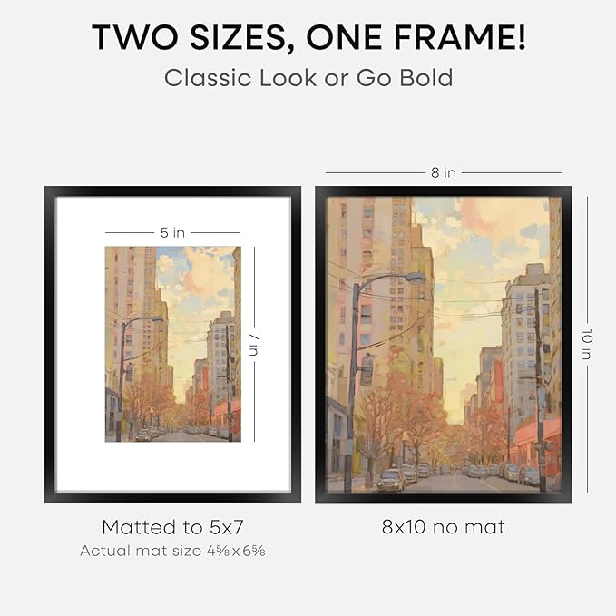 Homeforia Black Picture Frames 8x10, High End Metal 8 x 10 Photo Frame with Mat 5 by 7 Art, 10x8 Black Frame Matted to 5x7 inch Print, 8by10 Wall or Tabletop Frames, Tempered Glass, Wall Kit, Set of 4