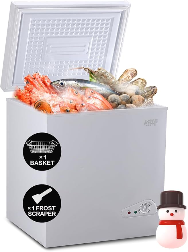 5.0 Cu.Ft Chest Freezer with 7 Gears Temperature Control(-16°F to -48°F), Deep Compact Freezer with a Removable Basket,for House, Kitchen, Garage, Basement, Shop, White, FLG-86Q