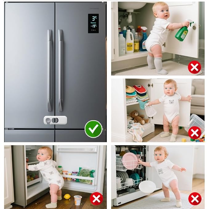 10Pack Child Proof Refrigerator Lock, Fridge Locks for Kids,with Adhesive,Child Safety Locks for Doors, RV Refrigerator, Oven Lock Child Safety Baby Cabinet Locks (Dark Gray, 10 Count (Pack of 1))