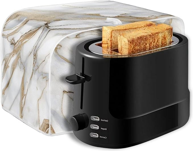 White Marble Print Bread Machine Cover Fits Most Standard 2 Slice Toasters Kitchen Appliance Protectors Keeps Toaster Clean Anti Dust & Fingerprint