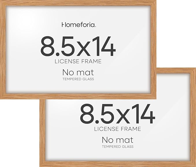 Homeforia 8.5x14 Marriage License Frame Wood, High End Natural Oak 8.5 x 14 Certificate Frames, 14x8.5 Light Wooden Frame for Wall & Tabletop, 8.5by14 Picture Frame, Tempered Glass, Wall Kit, Set of 2