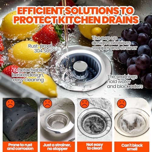 3 in 1 Kitchen Sink Drain Strainer and Stopper Silver 1 Pack - Image 5