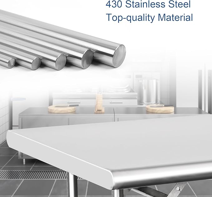 HARDURA Folding Stainless Steel Table 24X48 Inches with Legs NSF Commercial Portable Folding Prep Table for Restaurant Kitchen Home and Hotel