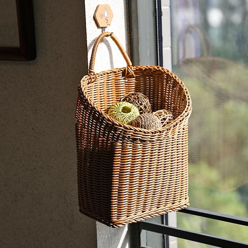 Woven Hanging Wicker Basket for Door, Handmade Rattan Hanging Wall Baskets for - Image 6