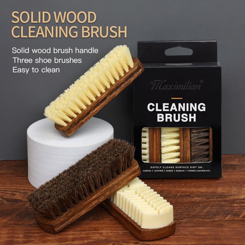 MAXIMILIAN Shoe Shine Brush Kit 3Pcs Suede Brush Solid Wood Shoe Brushes - Image 2