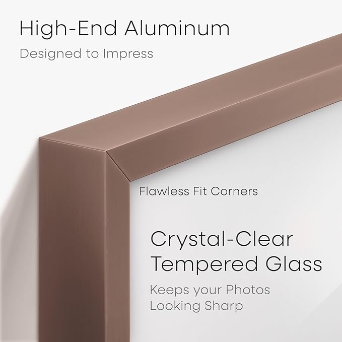 Homeforia 11x22 Mocha Newspaper Frame, High End Metal 11 x 22 Picture Frame without Mat, 22x11 Thin Mocha Poster Frames for Wall, 11by22 inches Display Photo Frames, Tempered Glass, Wall Kit, Set of 1