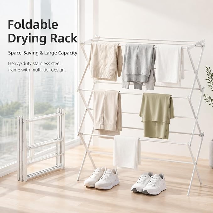 Drying Racks 3 Tier Expandable Clothes Airer Collapsible Clothes Drying Rack - Image 2
