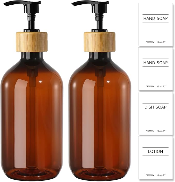 KASUNTING Amber Soap Dispenser Plastic, 17 Fl Oz Hand and Dish Dispenser Set by ALPIRIRAL