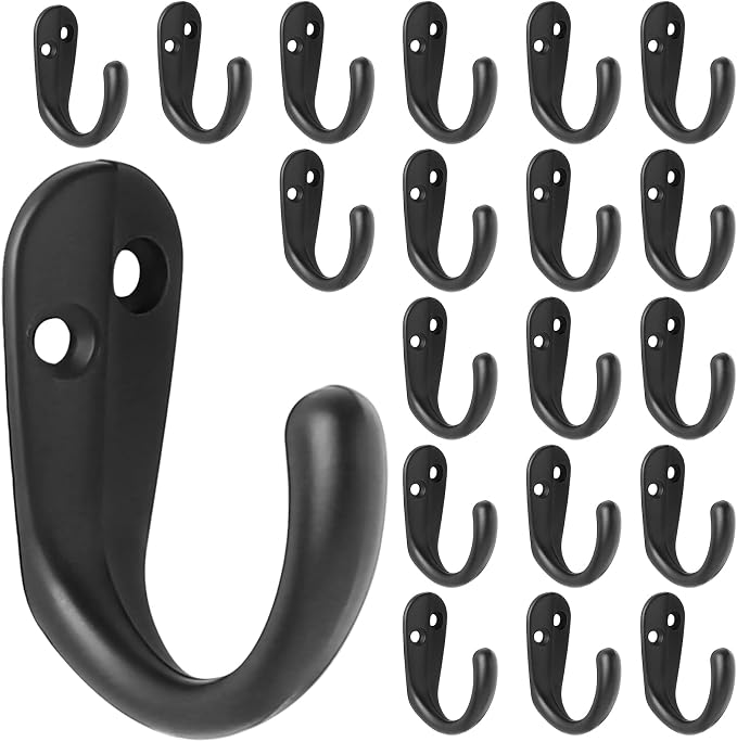 IBosins 20PCS Coat Hooks Wall Mounted Black Single Prong Robe Hook | Hanging by IBosins