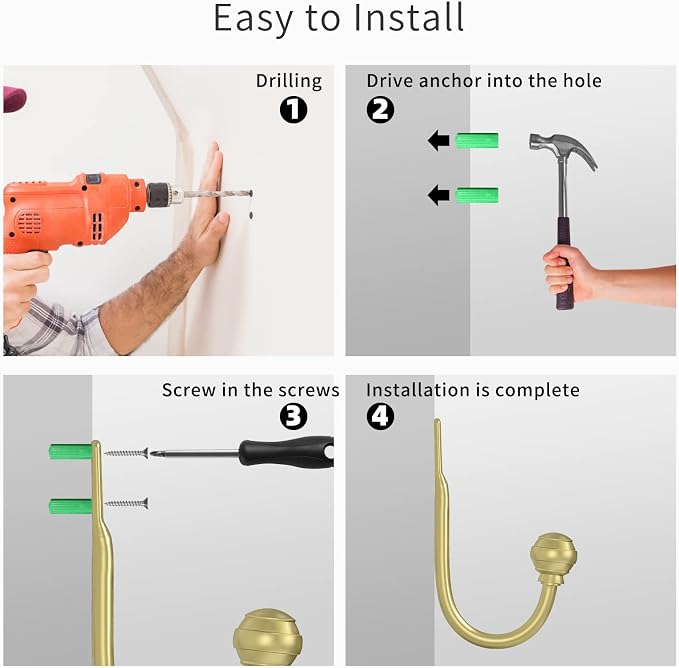 Hion Curtain Holdbacks Gold 6pcs, Curtain Tiebacks Wall Mounted Hooks | Curtain - Image 7