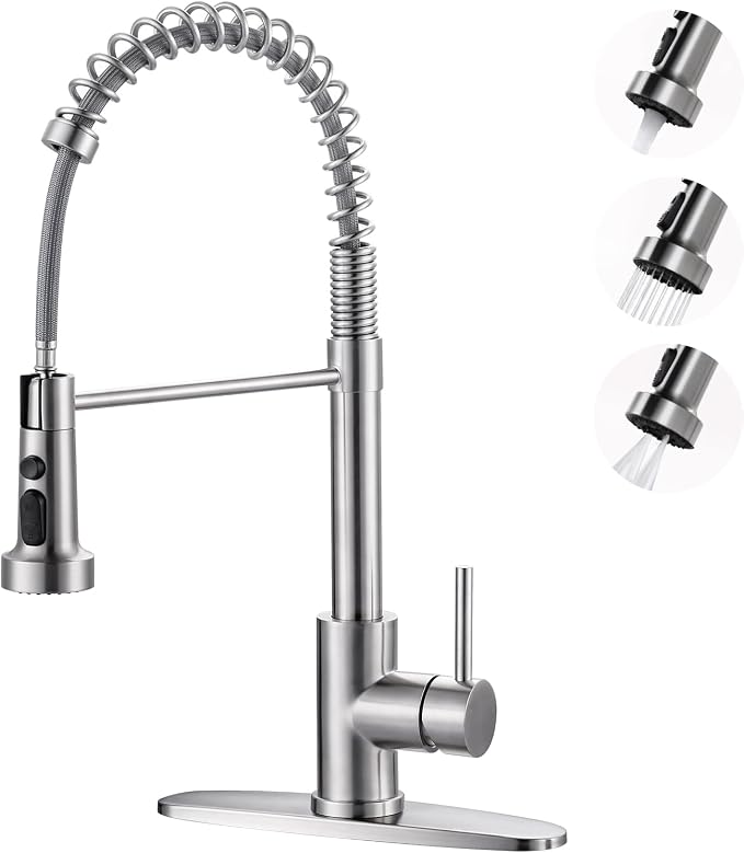 Kitchen Faucets with Pull Down Sprayer: Brushed Nickel 3-Function Kitchen Sink by ARCORA