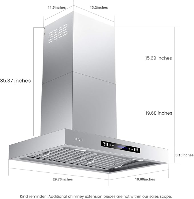 IKTCH 30-Inch Wall Mount Range Hood, 900 CFM Ducted Vent Hood with 4-Speed Fan, Gesture Sensing & Touch Control, Stainless Steel Kitchen Chimney Vent with Adjustable LED Lights