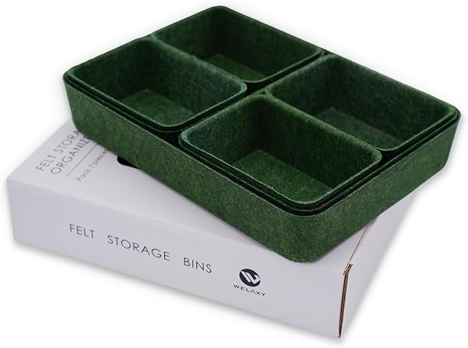7-Piece Felt Drawer Organizer Bins, Dividers Tray Set, Forest Green by Welaxy
