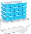 DOQAUS Ice Cube Tray with Lid and Bin - 4 Pack Ice Bucket Kits, Stackable Silicone Ice Trays for Freezer, Easy Pop Out, BPA Free for Cocktail, Coffee, Soup, Food, RV, Kitchen