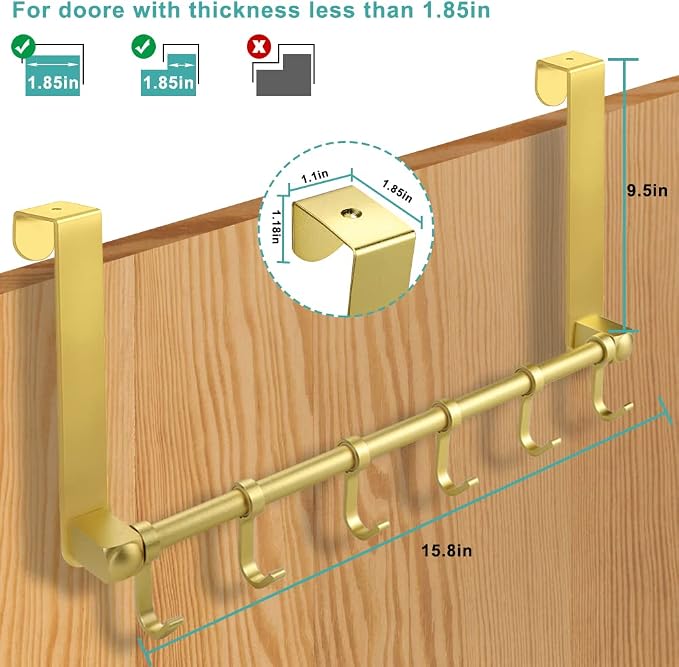 MGahyi Gold Over The Door Hooks, Over The Door Towel Rack | 6 Sliding - Image 2
