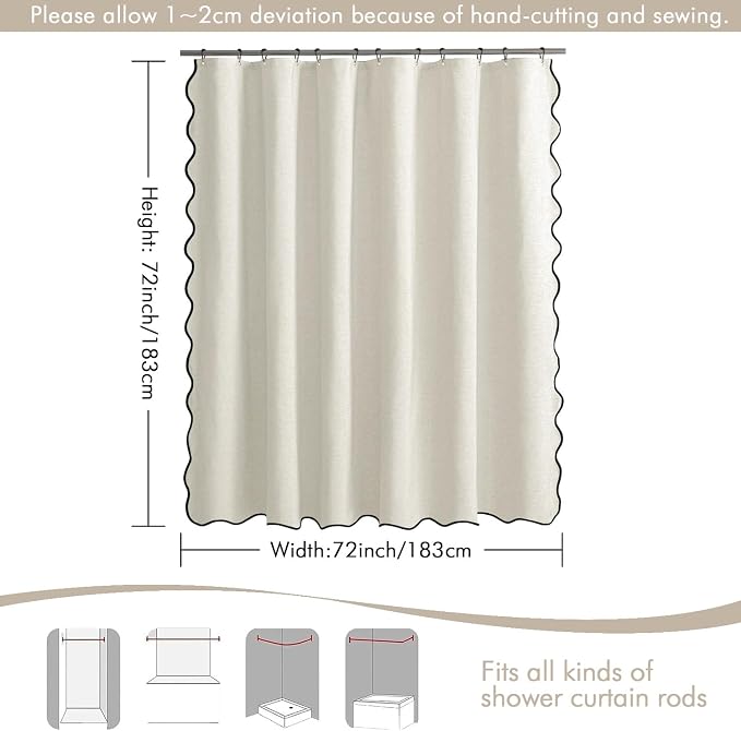 MIULEE Birch Scalloped Linen Shower Curtain 72x72 Inches - Image 6