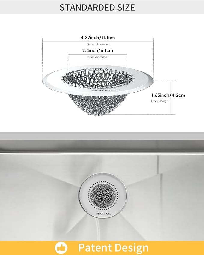TRAPMATE 2 Pcs Kitchen Sink Drain Strainer, Stainless Steel Sink Strainer Basket - Image 6