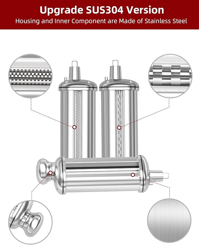 3PCS Pasta Maker Attachment for All Kitchenaid Stand Mixers, Stainless Steel Pasta Attachments Include Spaghetti Cutter & Fettuccine Cutter, Pasta Roller with 8 thickness knob