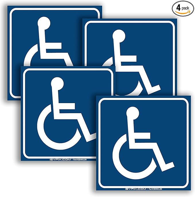 iSYFIX Handicap Signs Stickers Decal Symbol - 4 pack, 3x3 inch - Disable Wheelchair Sign, Disability Sticker, Premium Self-Adhesive Vinyl, Laminated, Indoor & Outdoor