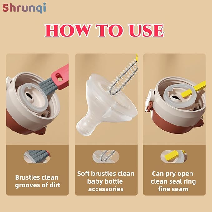 3 in 1 Bottle Cleaning Brush Set, Home Kitchen Crevice Cleaning Tools, Cute - Image 2
