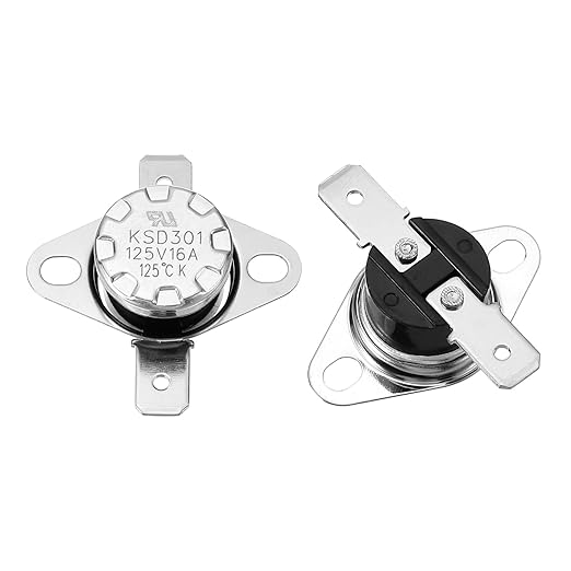 uxcell 2 Pcs KSD301 Thermostat 125°C/257°F 16A Normally Open N.O Adjust Snap Disc Temperature Switch for Microwaves,Oven,Coffee Maker,Bakelite Material