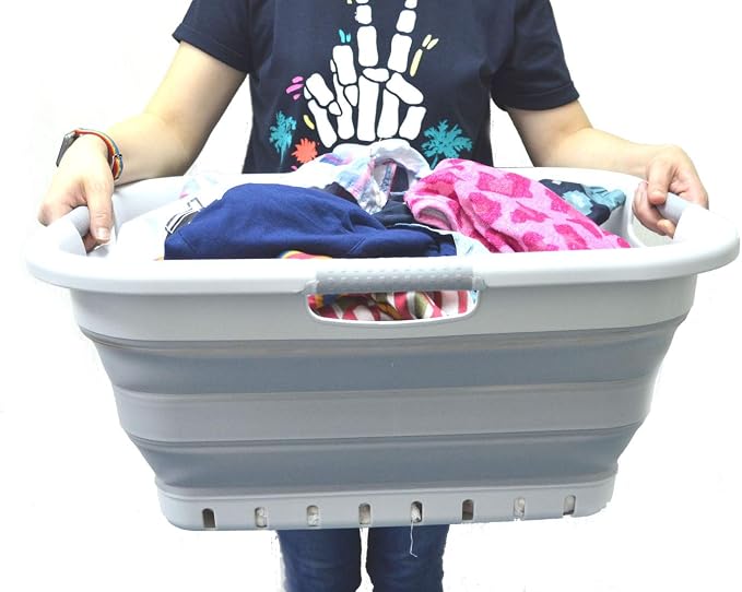 SAMMART 41L Set of 2 Collapsible 3 Handled Plastic Laundry Basket-Foldable Pop - Image 7