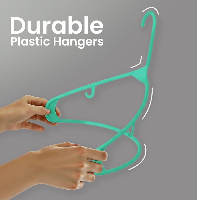 Utopia Home Plastic Hangers 50 Pack – Built-in Strap Hooks Aqua | Space saving - Image 6