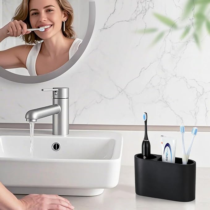 Luxspire 2 Slots Toothbrush and Toothpaste Holder, Matte Black | Resin - Image 7