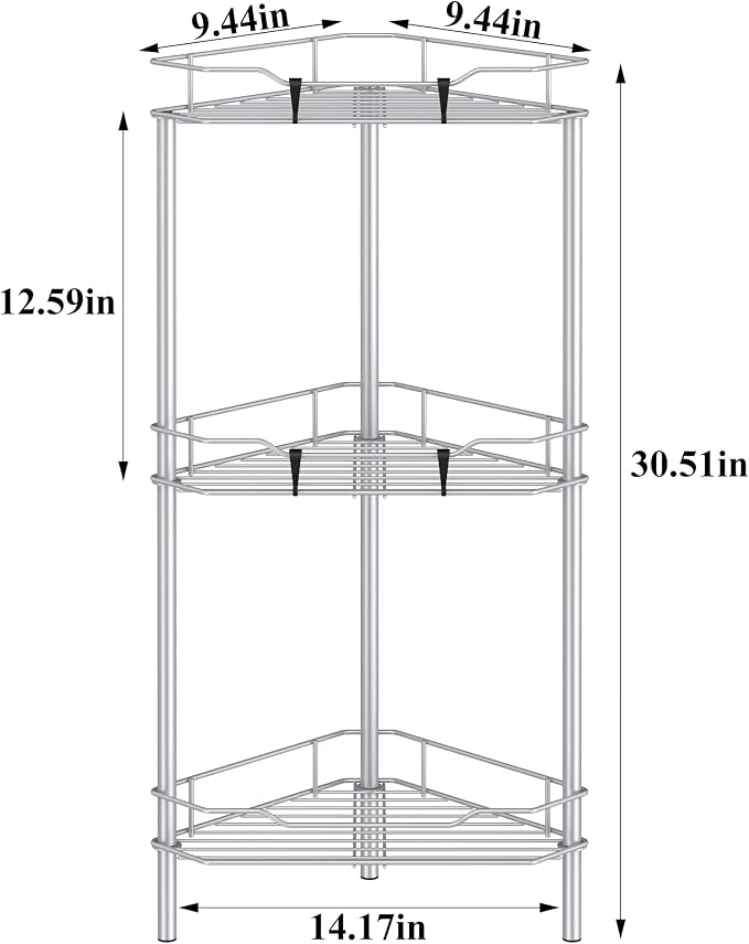 HuggieGems Metal Floor Standing Corner Shower Caddy, 3 Tier - Image 7
