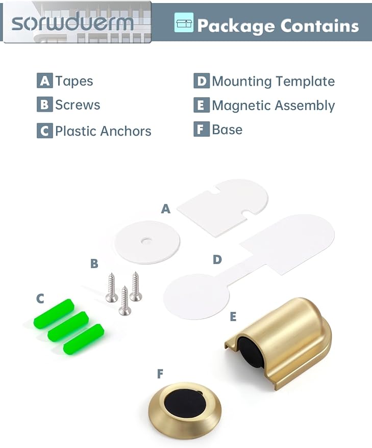 2 Pack Gold Door Stopper Magnetic Door Cathc Brushed Gold Floor Mounted Door - Image 8