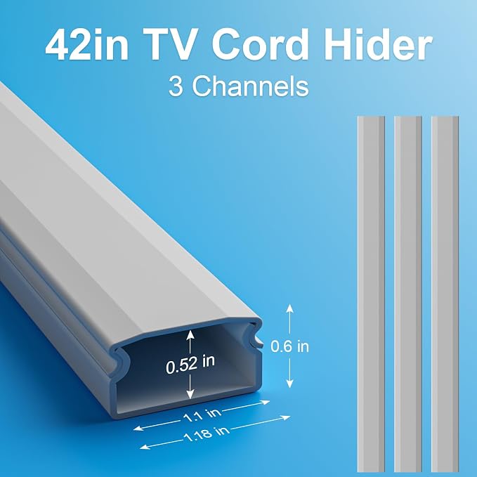 Yecaye TV Cord Hider, 42in Cord Cover Wall Mounted, W1.18in H0.6in, Wire Covers - Image 3